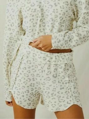 Free People Cream Leopard Print Shorts